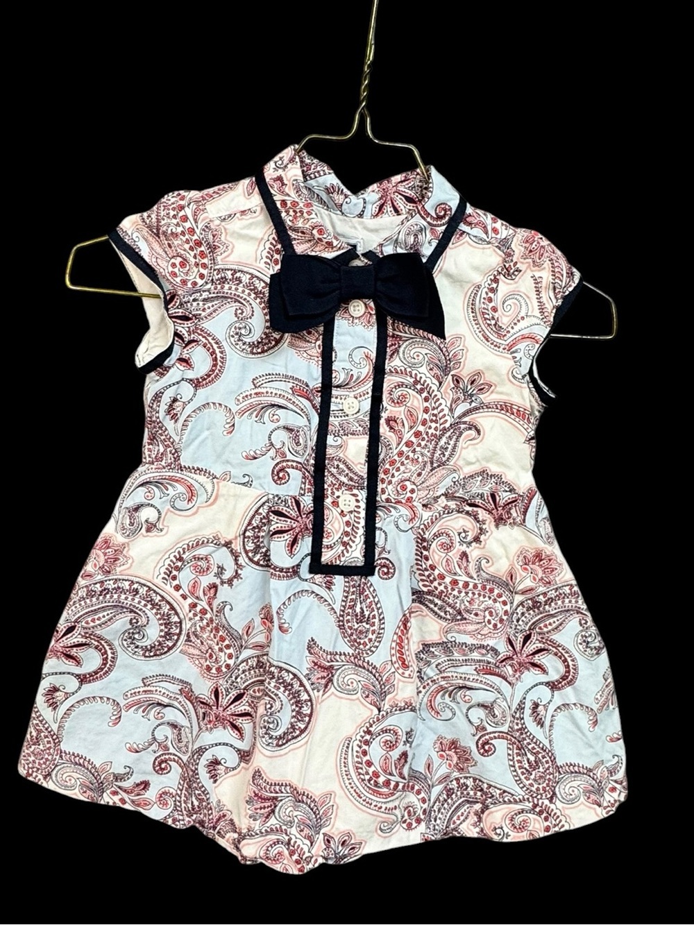 Janie and Jack Navy Trim Red and White Paisley Dress